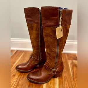 NWT Born Alize Wide Calf Leather & Suede Boot Cognac Size 7